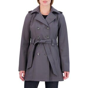 Women's Graphite Soft Shell Trench Coat with Detachable Hood